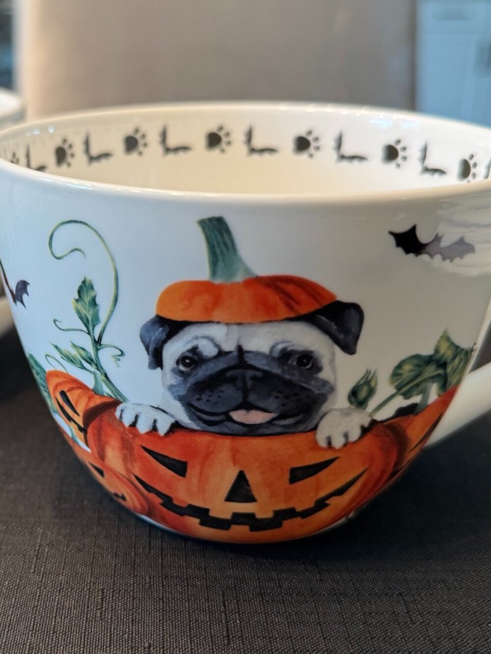 Mug with a Pug - Adorable Pug Halloween Mug. Portobello by Design โPumpkin Pugโ